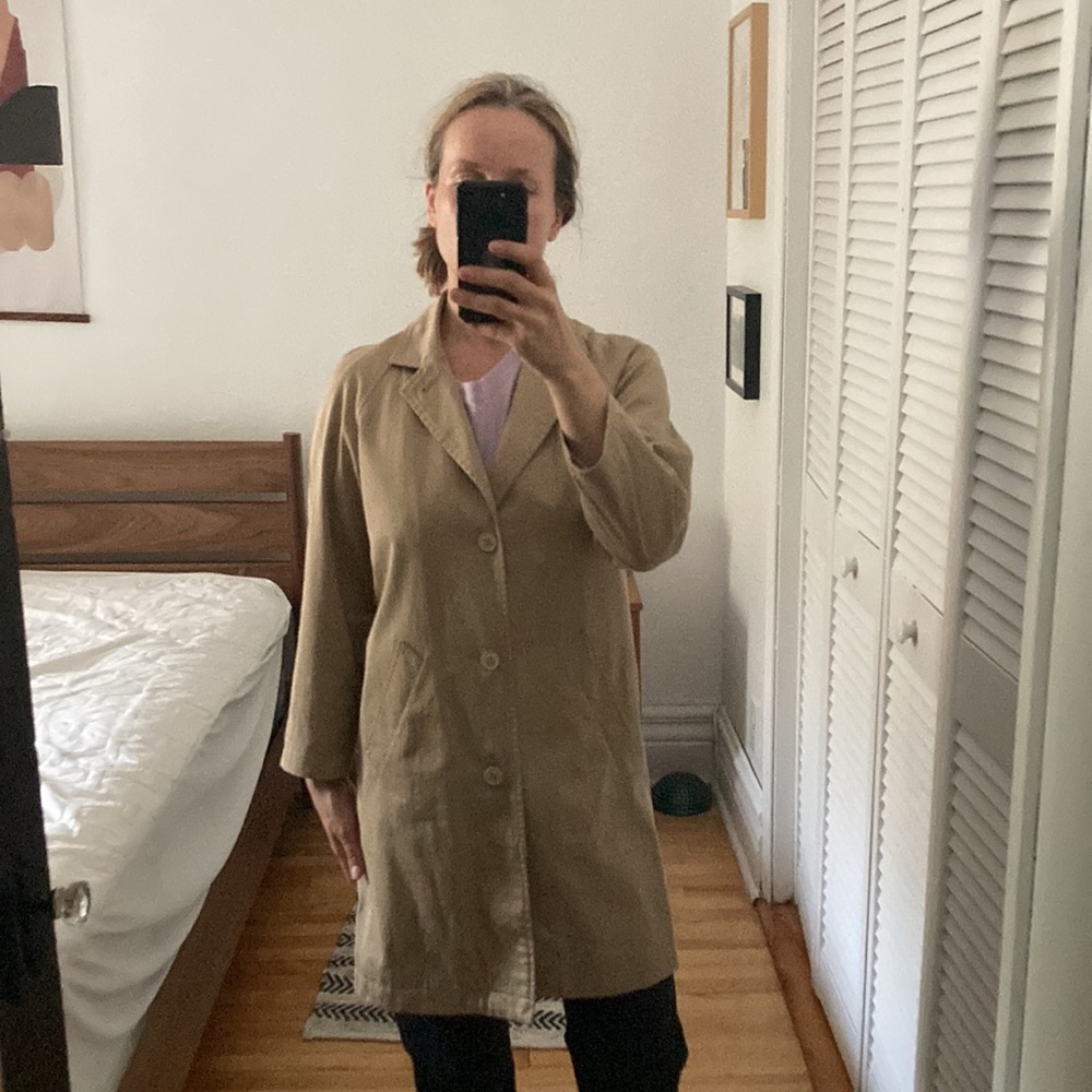 APC beige cotton trench coat, size small (men's, see sizing notes)